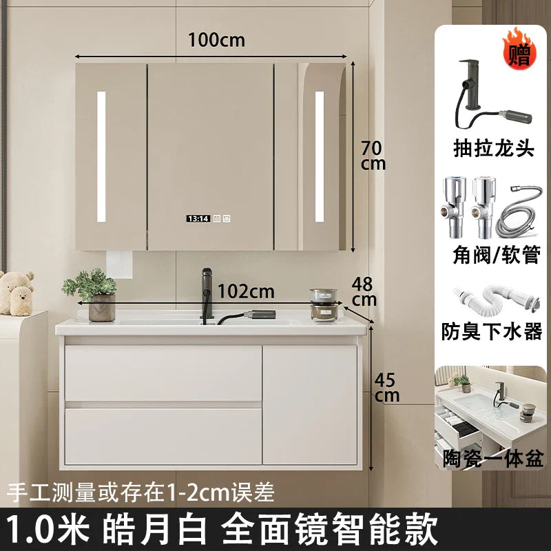 Ceramic Integrated Basin Bathroom Cabinet Modern Minimalist Sink Washbasin Cabinet Combined Muebles Hogar Hotel Furniture YX50BC