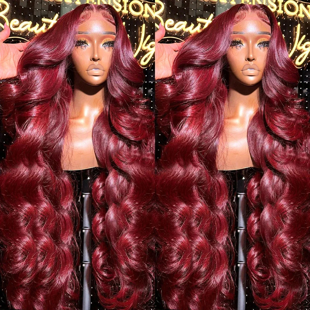 250% Body Wave Burgundy 13x4 Hd Lace Frontal Human Hair Wig For Women 7x5 Ready to Wear Glueless 99J Lace Front Brazilian Wig