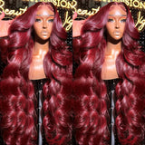 250% Body Wave Burgundy 13x4 Hd Lace Frontal Human Hair Wig For Women 7x5 Ready to Wear Glueless 99J Lace Front Brazilian Wig