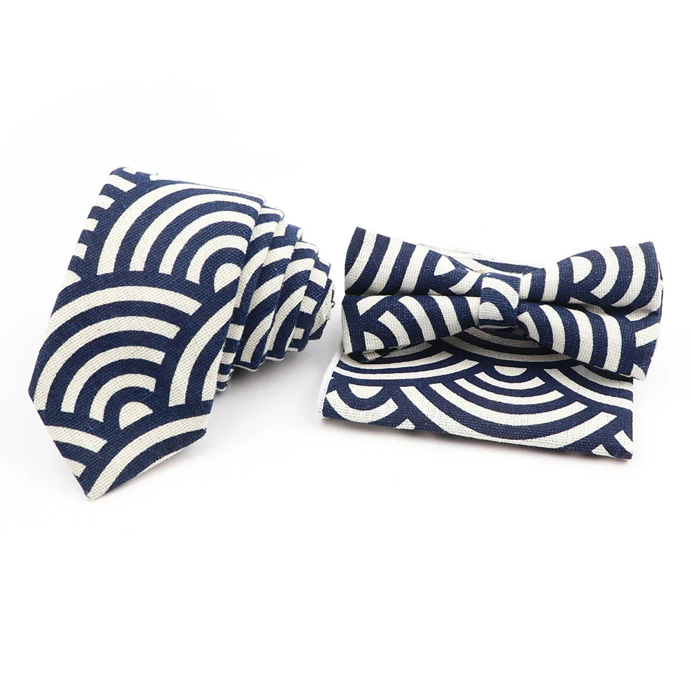 Men Linen Plant Ainmal Ties Set Pocket Handkerchief Bowtie Men Women Tuxedo Suit Unisex Business Wedding Party Accessories Gifts