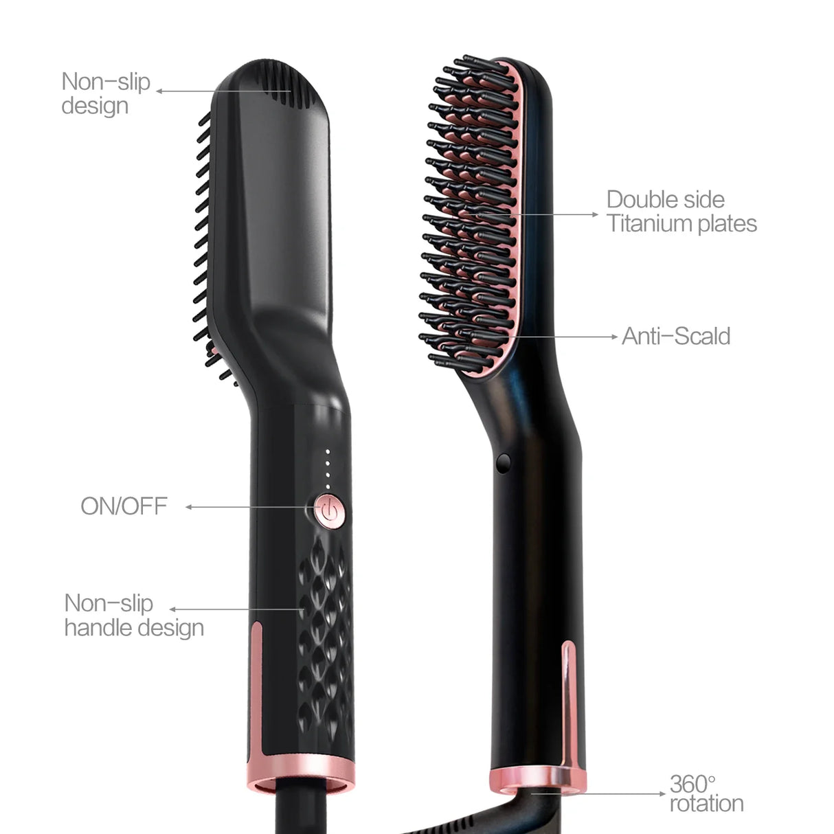 Professional Hair Straightener Brush Electric Black Beard Hot Comb PTC Heating Ceramic Straightening Hair Styling Appliances