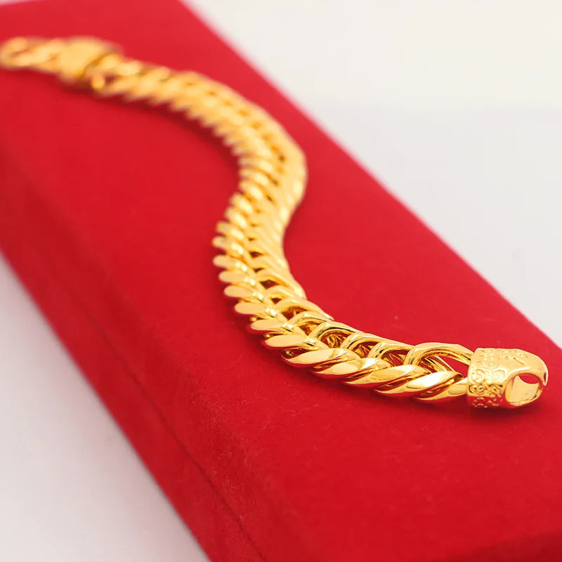 24K Color Coating Gold Fried Dough Twists Bracelet for Men Birthday Jewelry S Buckle Hand Chain Wedding Gifts Free Shipping