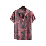 2023 New Hawaiian Red Leaf Tropical Shirts Floral Men Dazn Tops Summer Casual Short Sleeve Button Chemise Loose Vacation Beach