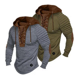 Men Hooded Sweatshirt Vintage Lace-up Drawstring Men's Hoodie with Pleated Shoulders Soft Stretchy Breathable Daily Top Tie