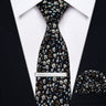 Yourties Men's Cotton Champagne Necktie with Clip Pocket Square Set for Wedding Business Causal Blue Floral Print Tie for Man