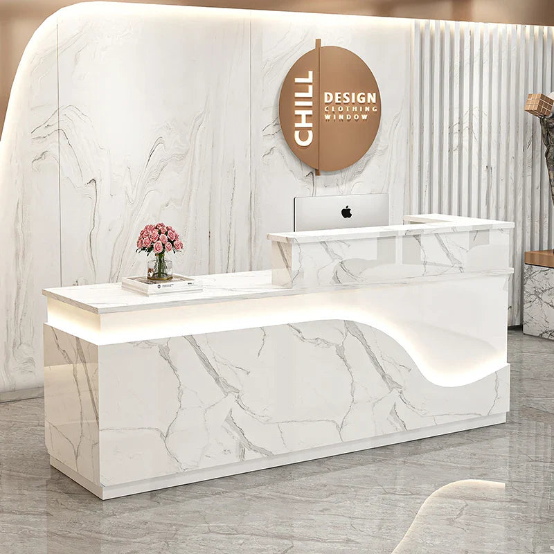 White Light Reception Desks Design Stylish Modern Luxury Reception Desks Office Front Mostrador Negocio Commercial Furniture