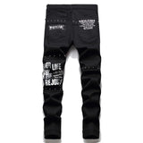 Men's Black Jeans Men's Fashion Punk Patchwork Street Jeans Men's Stretch Street Hip Hop Slim Fit Holes Punk Denim Cotton Pants