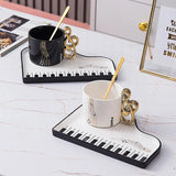 Nordic Creative Piano Black and White Key Ceramic Coffee Cup with Spoon Mug Exquisite Cappuccino Coffee Afternoon Tea Water Cup