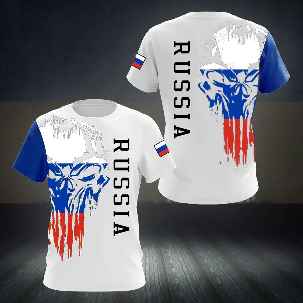 Russia Men's T-shirts Casual Loose Round Neck Russian Flag Short Sleeved Tops Tees Men's Clothing Oversized T-shirt Streetwear