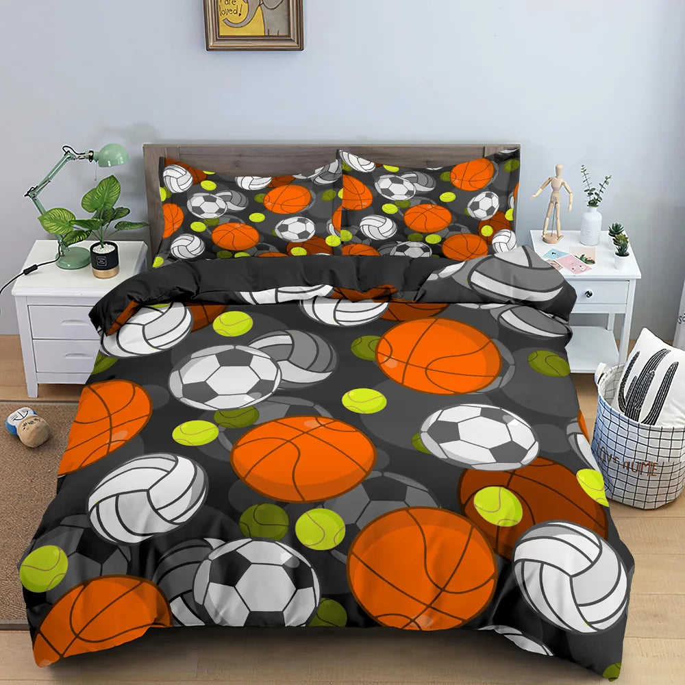 Football Duvet Cover Set 3D Print with Blue Crack Cool Sport Comforter Cover King Size for Kids Boys Girl Polyester Bedding Set