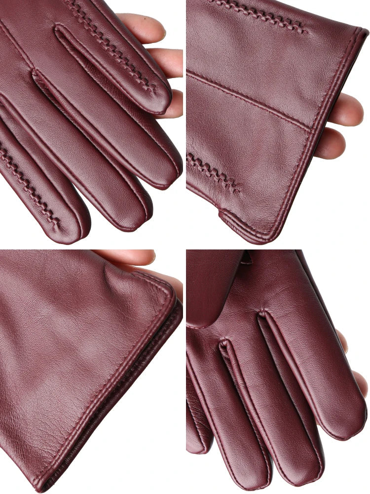 Women's sheepskin gloves winter warm plus velvet short thin touch screen driving color women's leather gloves good quality -2226