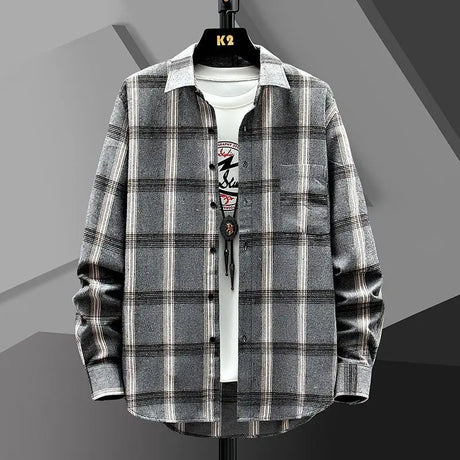 Spring Autumn Men Plaid Shirt Coats New Fashion Versatile Loose Male Clothes Korean Vintage Casual Long Sleeve Cardigans Jackets