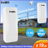 KuWfi 300Mbps Outdoor Wireless Bridge 2.4G Wi-fi Signal PTP PTMP Long Range Extend AP Repeater with WAN LAN Port Support 24V POE