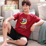 Cartoon Mens Nightwear Summer Comfortable Sleepwear Sleeping Tops Shorts 2 Pieces Pijamas Set Man Leisure Homewear Male Dropship