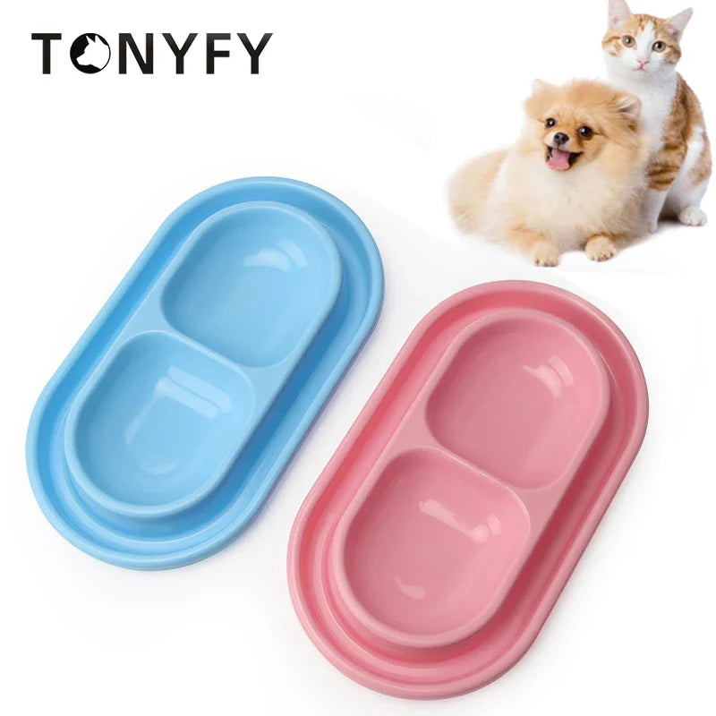 Pet Double Bowl Plastic Kitten Dog Food Drinking Tray Feeder Cat Feeding Anti Ants Water Dish Pet Puppy Supplies Accessories