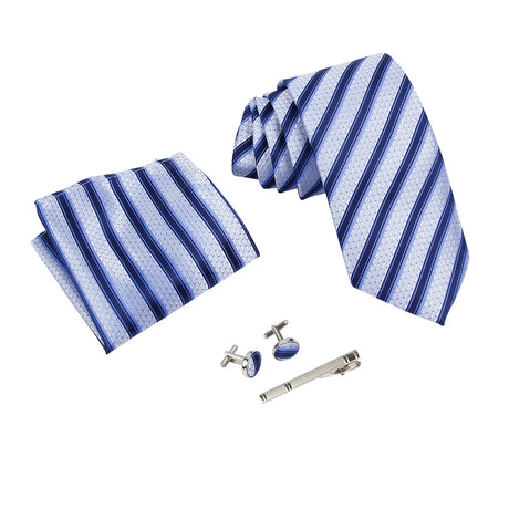 Men Polka Dot Navy Blue Hombre Necktie Sets with Hankie Metal Cufflinks Clip Set Shirt Accessories Fit Wedding Performance Tie