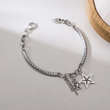 ANENJER Silver Color Star Ball Heart Pendant Bracelet for Women Men Retro Distressed Handmade Chain Party Jewelry pulseras