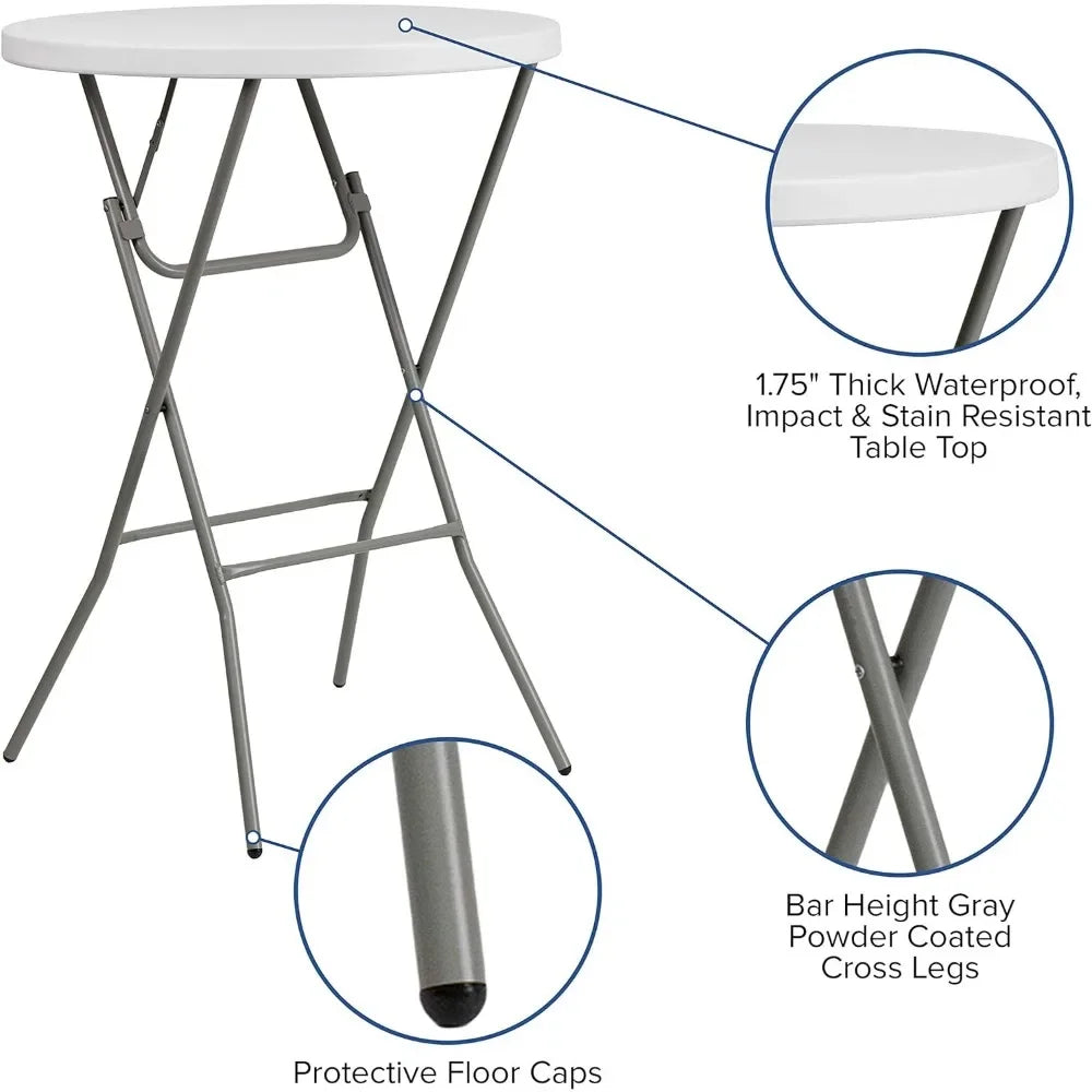 Round Plastic Bar Height Folding Event Tables, Set of 4, Granite White,Furniture, high bar table