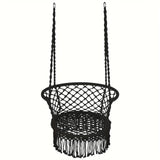 1pc Hanging Hammock Chair, Cotton Rope, Macrame Swing, Indoor Outdoor Black