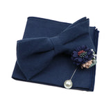 Solid Color Mens Bowtie Brooch Set 100% Cotton Pink Blue Bow Tie Flower Lapel Pin Romantic Wedding Party Suit Shirt Accessories