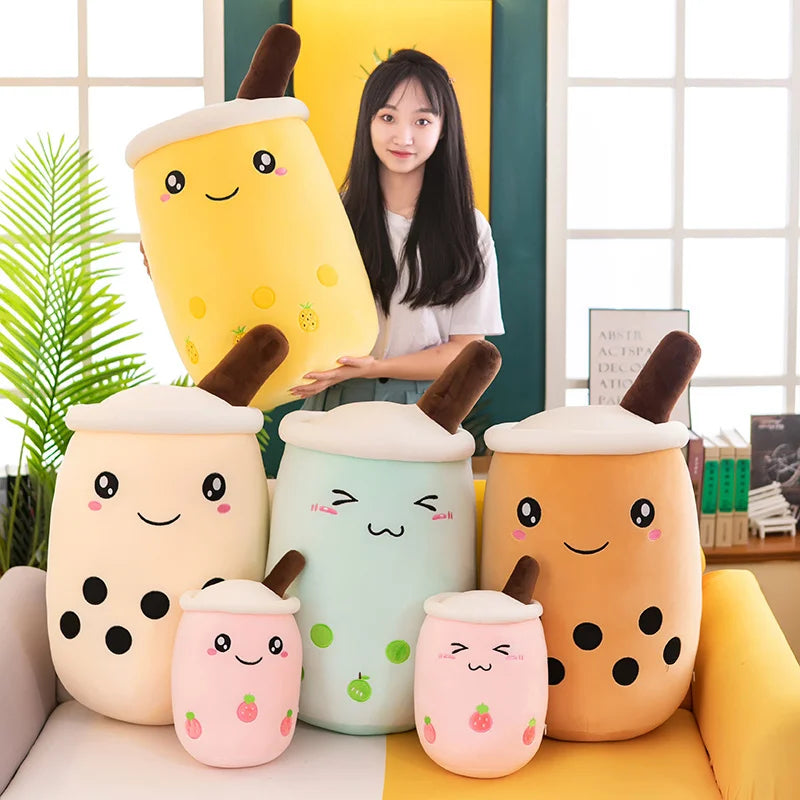 22-70cm Giant Size Bubble Tea Plushies Squishy Milk Tea Boba Pillow Peluche Ice Cream Fruits Juice Drink Bottle Prop Decor Gift