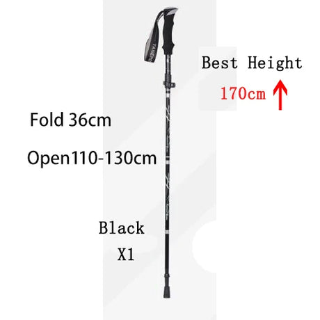 Outdoor Portable 5-Section Fold Trekking Pole Camping Walking Hiking Stick For Nordic Elderly Telescopic Club Easy Put Into Bag