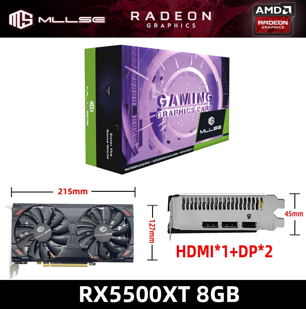 MLLSE Graphics Card RX 5500xt 8gb Placa De Video Gaming 7NM 128bit GDDR6 8Pin PCI Express 4.0 x 8 1717MHz DP*3 Desktop