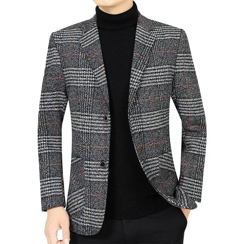 2024 Men's Fashion Blazer Jacket Suit England Style Plaid Business Causal Suits Men Clothing Conjuntos De Blazer Jacket Coat 4XL