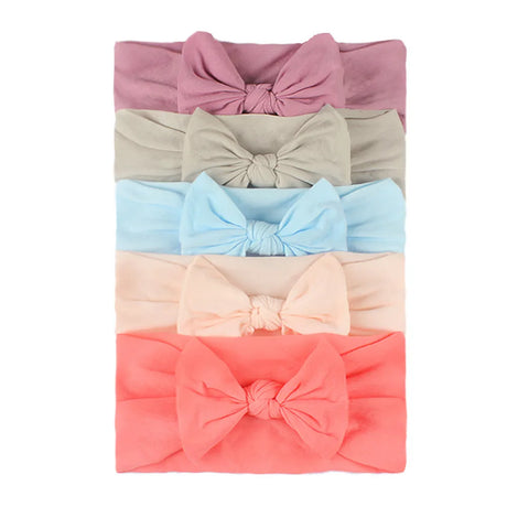 5pcs/set Solid Color Broadside Bowknot Headband for Kids Girls Elastic  Baby Hairband Boutique Turban Headwear Hair Accessories