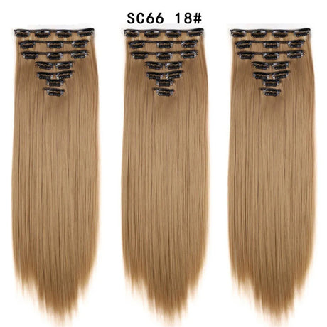 Set Hair Clip In Hair Extensions With Clips Hairpieces Synthetic Extension False/Fake Hair Blonde Eunice Hair Long Hair Pieces