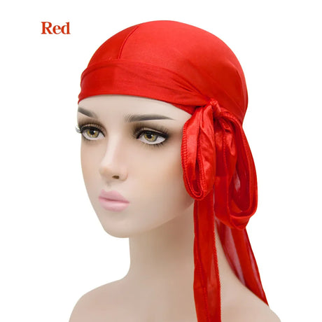 Unisex Silky Satin Durags Bandanas Turban Hat Elastic Headwear Headband Hair Accessories Black White Navy Blue Yellow Coffee