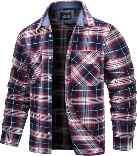 TACVASEN Oversize Lightweight Shirt Jacket Button Down Cotton Plaid Shirts Mens Long Sleeve Streetwear Flannel Shirts W/ Pockets