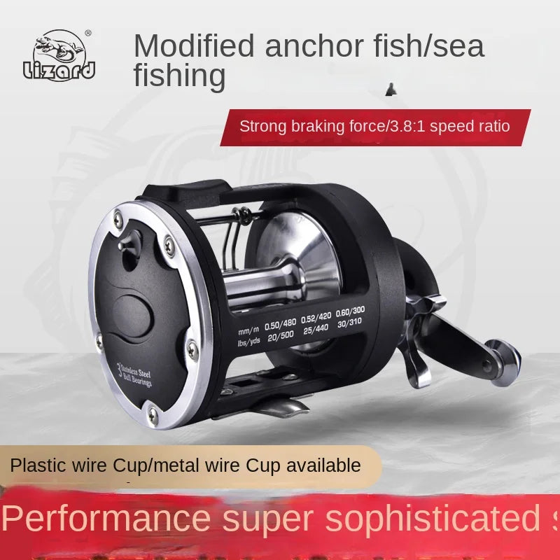 Lizard All Metal Head Fishing Reel Sea Fishing Reel Visible Anchor Fish Boat Fishing Reel Drum Reel with Drain Line Reel