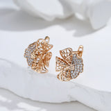 Kinel New 585 Rose Gold With Natural Zircon Dangle Earrings Fashion Glossy Vintage Flower Ethnic Bride Daily Fine Jewelry