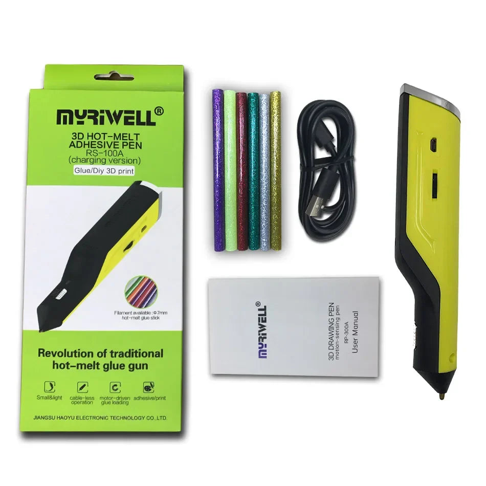 Creative Myriwell 3D Printing Pen with Hot Melt Glue Sticks - USB Powered Art Tool in 6 Vibrant Colors!