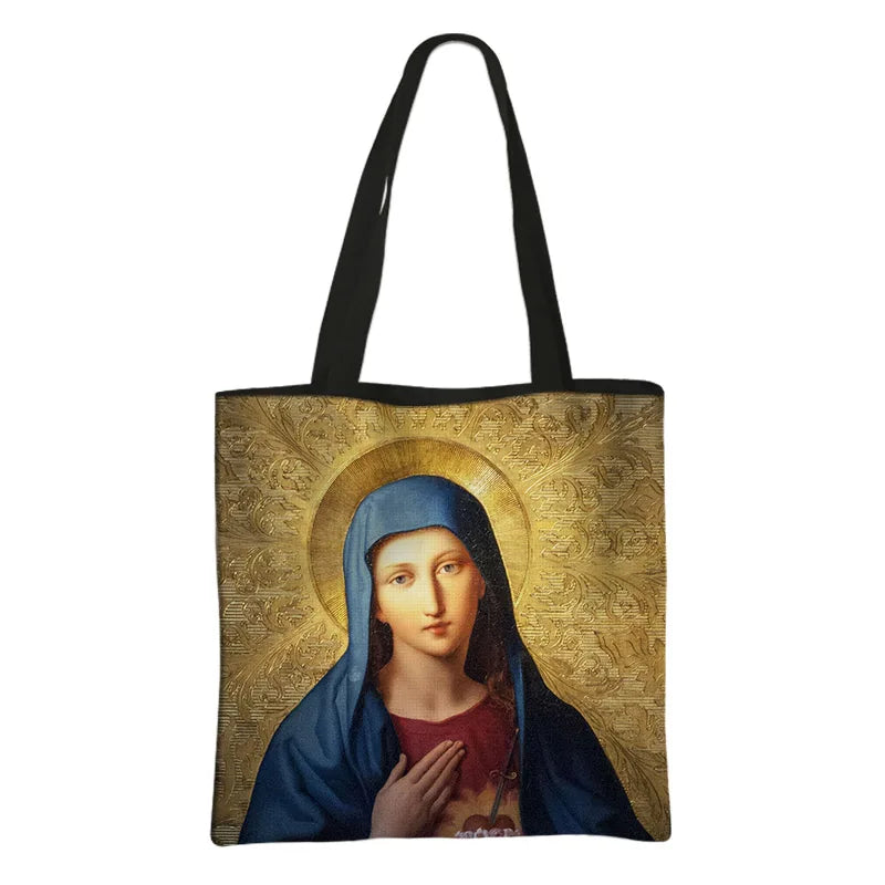 Our Lady of Guadalupe Virgin Mary Print Handbag Women Catholic Churches Canvas Shopping Bags Casual High-capacity Tote Bag Gift