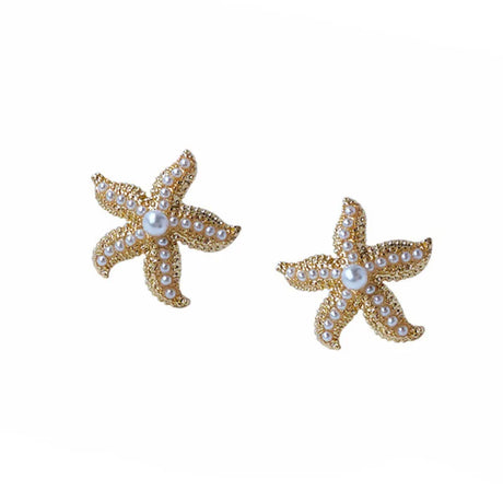 Classic Vintage Pearl Star Metal Starfish Earrings For Women Holiday Party Birthday Gift Fashion Jewelry Ear Accessories E176