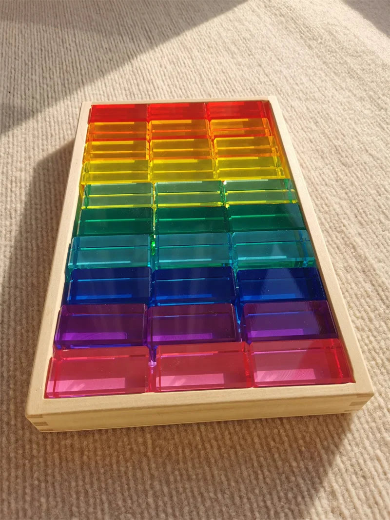 New Design Montessori Toys See Through Rainbow Lucite Stacking Blocks Acrylic HighTransparent for Kids Open Play