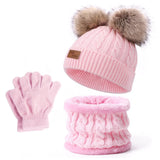 Baby Warm Winter Hats Scarf Gloves 3pcs Set Kids Toddler Bonnet Cute Pompom Knitted Hats Outdoor Warm Infant Accessories 1-5Y