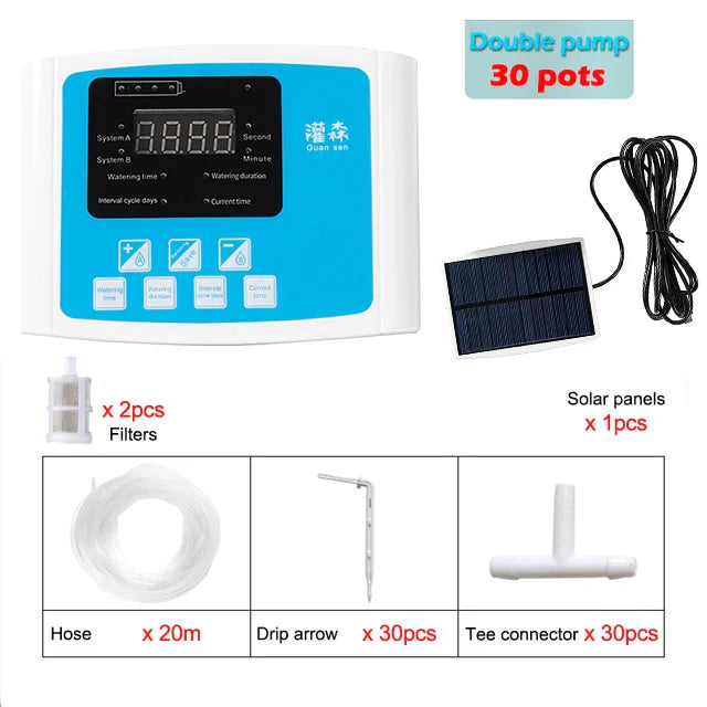 1/2 Pump Intelligent Drip Irrigation Water Pump Timer System Garden Automatic Watering Device Solar Energy ChargingPotted Plant