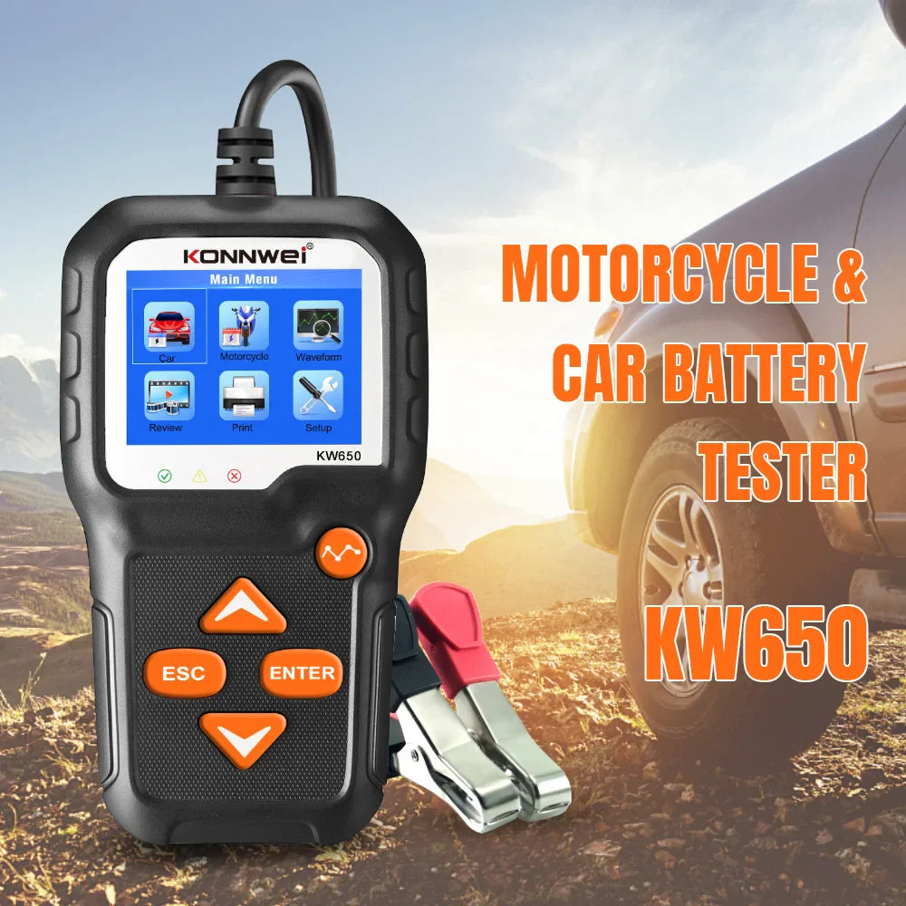 KONNWEI KW650 Car Motorcycle Battery Tester 12V 6V Battery System Analyzer 2000CCA Charging Cranking Test Tools for the Car