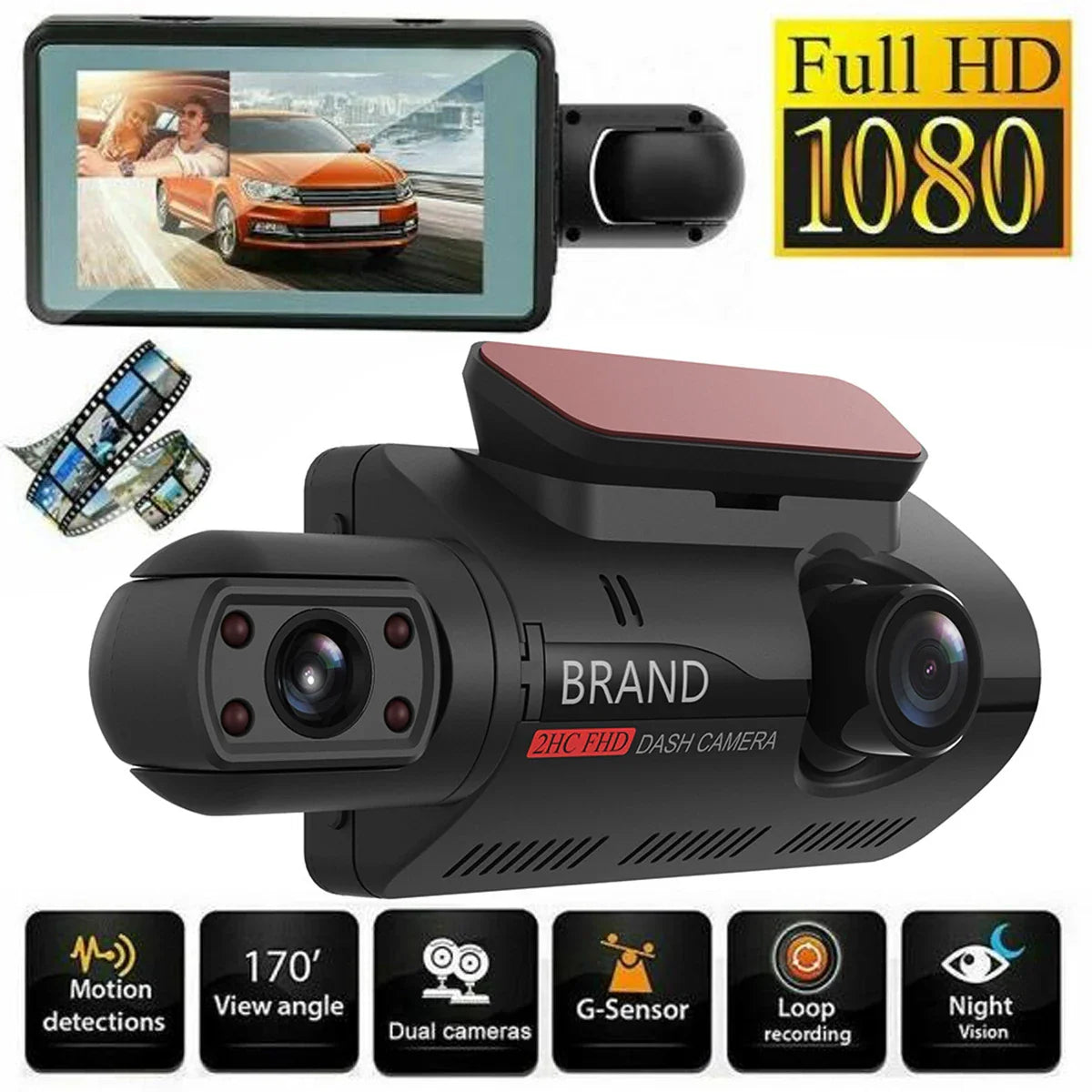 Dash Cam Car Dashboard Camera Car DVR3" Lens Driving Recorder with 2 Lenses Super Night Vision Compact Clear Dual Car Recorder