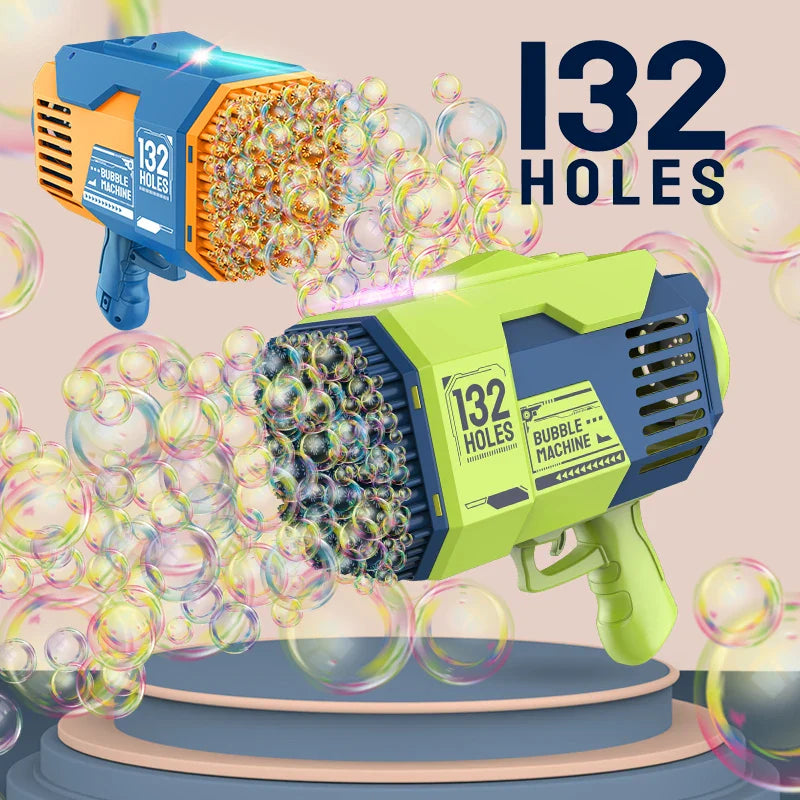 132Hole Rocket Luminous Bubble Gun Gatling Electric Soap Bubble Machine Children's Small Toys Automatic Blower With Light Gifts