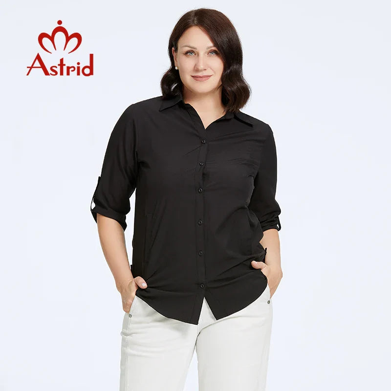 Astrid Autumn Women's Shirt Blouses 2023 Elegant Office Clothing Lapel Female T-shirt Fashion Plus Size Tee Shirt Women Tops