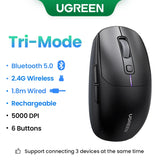 UGREEN Wireless Mouse Bluetooth5.0 Mouse Ergonomic 4000DPI 6 Mute Buttons Mouse For MacBook Tablet Laptops Computer PC 2.4G Mice