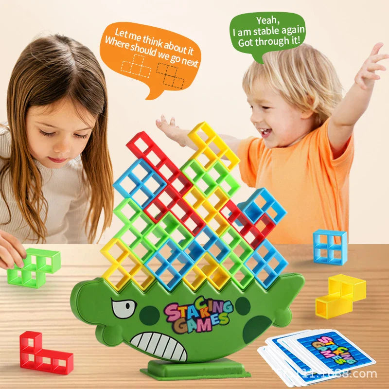 48-64 Stacking Blocks Tetra Tower Balance Game Stacking Building Blocks Puzzle Board Assembly Bricks Educational Toys for Child