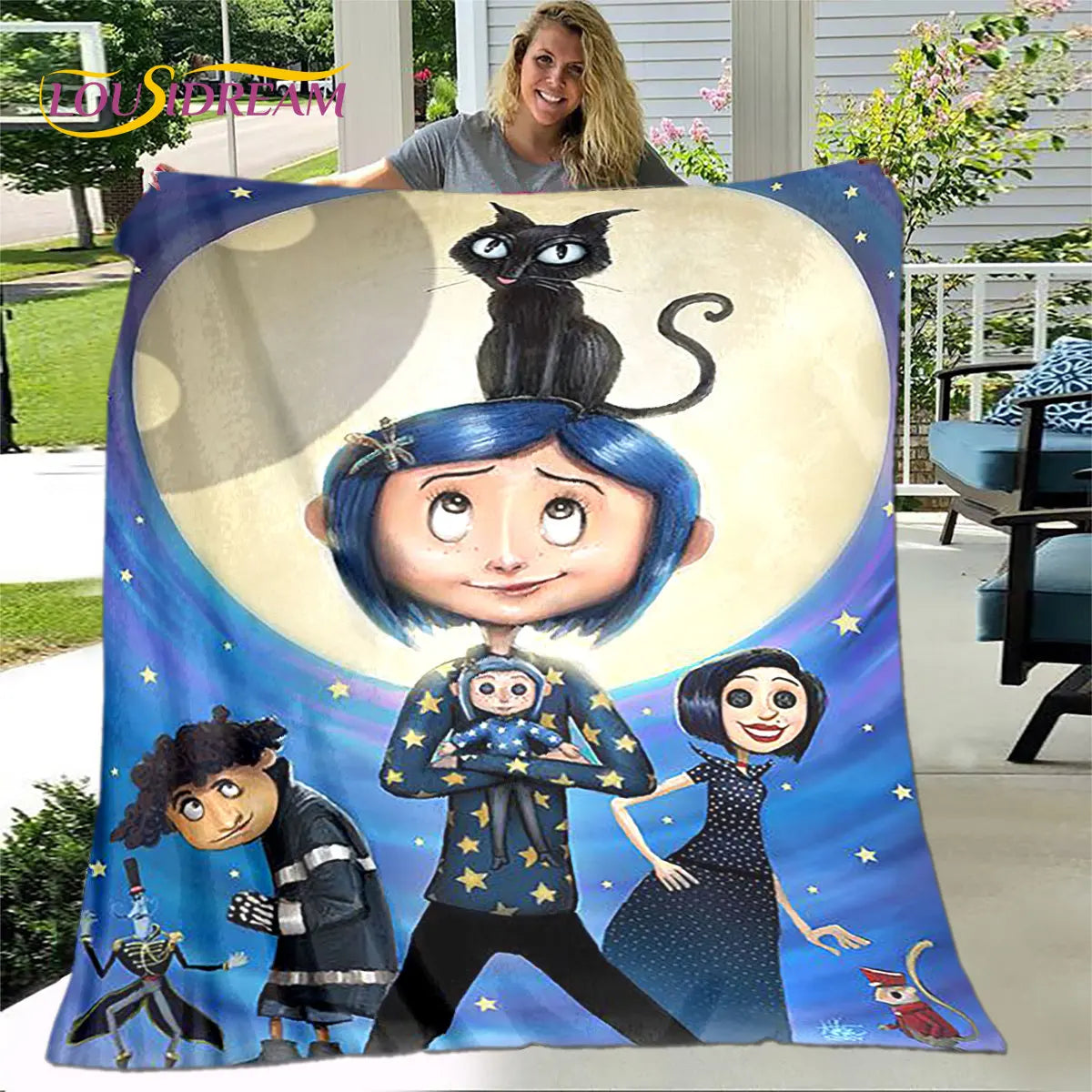 3D Cartoon Coraline Blanket,Flannel Blanket Throw Blanket,Children's Warm Blanket for Home Living Room Bedroom Beds Sofa Office