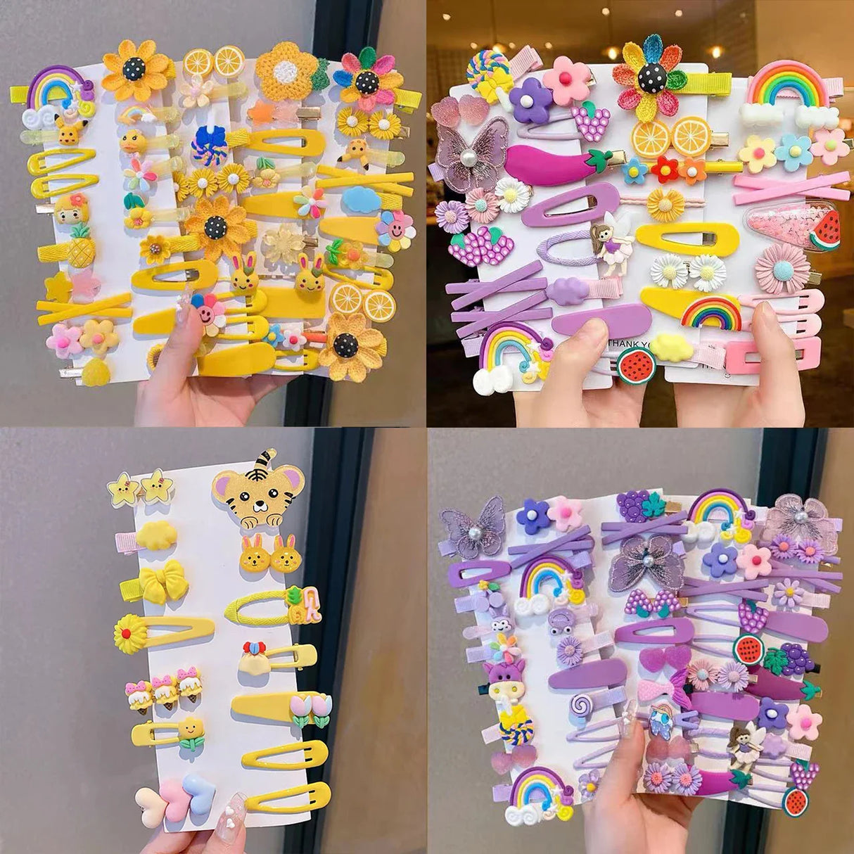 14Pcs/Set Cartoon Butterfly Rainbow Hairpin For Kids Girls Cute Sunflower Headwear Fragmented Hair Clip BB Clip Accessories Gift