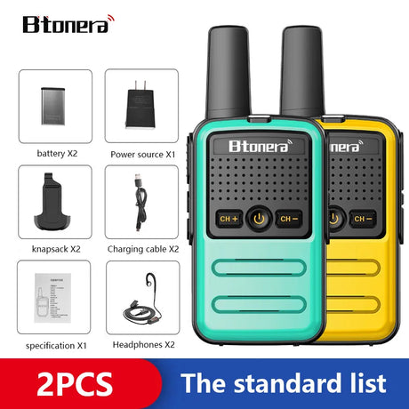 Btoera 2 Pcs Mini Walkie Talkie PMR 446 Portable Two-way Radio Ht PTT Walkie-talkies 5W 16CH UHF 400-470MHz Portable Radio for