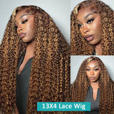 250 Density 30 Inch Highlight Honey Brown Curly HD Lace Front Human Hair Wigs 13x4 13x6 Ombre Color Deep Water Wave Frontal Wigs